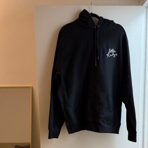 Black Hoodie Sweatshirt with Small Script Logo Little Ruby’s restaurant NYC